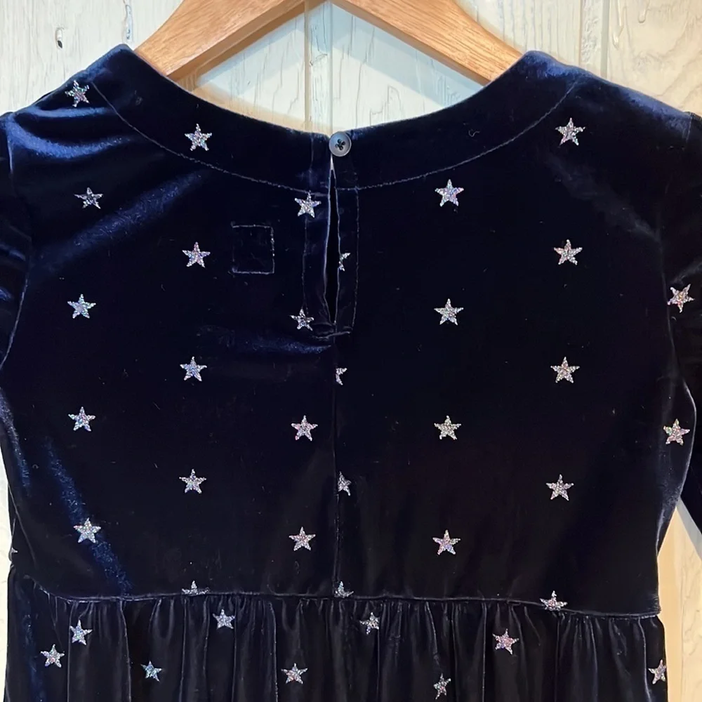 GAP Kids Girls Navy Long Sleeve Dress with Silver Sparkly Stars, Size S